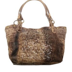 Frye Deborah Chocolate Brown Leather Studded Shoulder Tote Handbag Retail $698